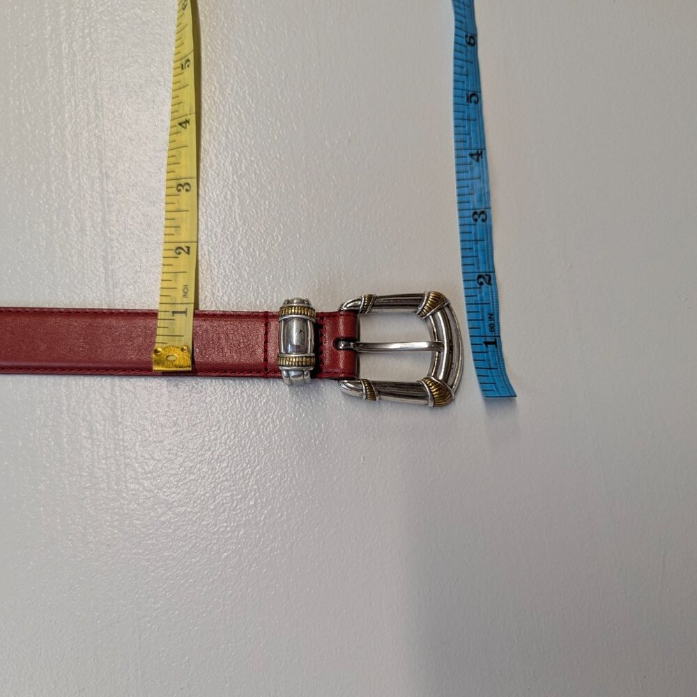 Fossil Red Size Medium 1" Wide Genuine Leather Belt With Silver Buckle - Picture 6 of 9